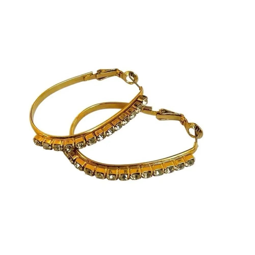 U Shape gold tone rhinestone hoop earrings